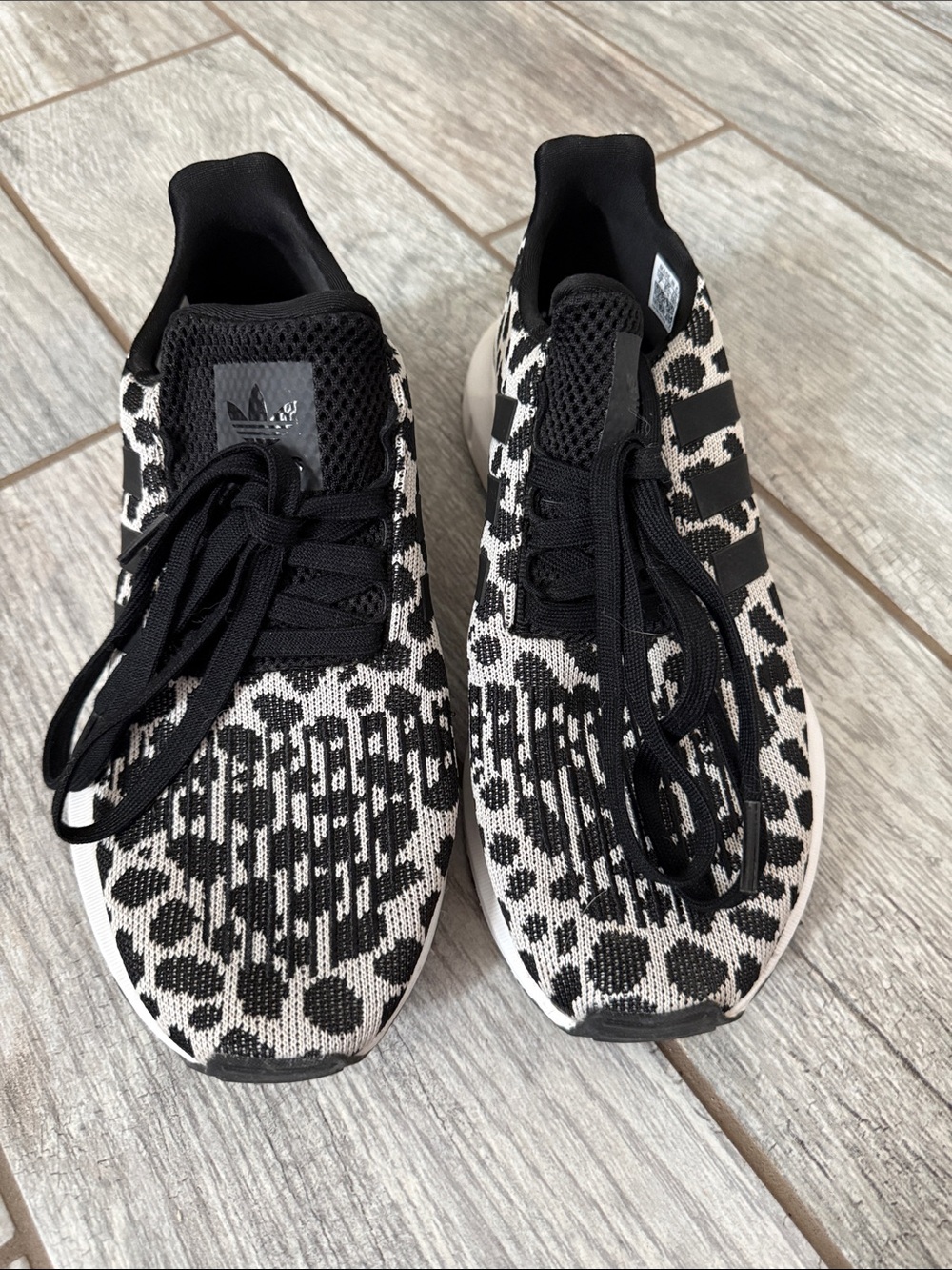 adidas Black and White Leopard Knit Running Sneakers